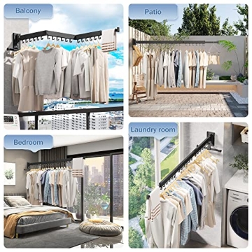 LIENAHU Wall Mounted Clothes Drying Rack for Small Spaces