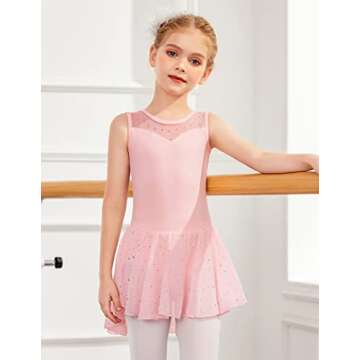 Zaclotre Kid Girls Sparkly Dance Leotard with Skirt Hi-Low Shiny Ballet Dance Dresses