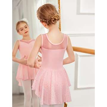 Zaclotre Kid Girls Sparkly Dance Leotard with Skirt Hi-Low Shiny Ballet Dance Dresses