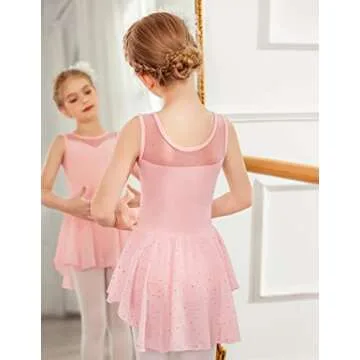 Zaclotre Kid Girls Sparkly Dance Leotard with Skirt Hi-Low Shiny Ballet Dance Dresses