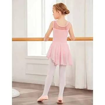 Zaclotre Kid Girls Sparkly Dance Leotard with Skirt Hi-Low Shiny Ballet Dance Dresses