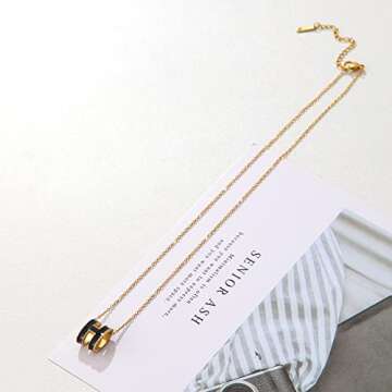 AIMADE H Necklace for Women Girls 18K Gold Plated Classic Letter Design Cute Fashion Necklace Pendant Jewelry Gifts for Women (Gold-Black)