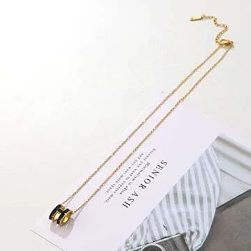 AIMADE H Necklace for Women Girls 18K Gold Plated Classic Letter Design Cute Fashion Necklace Pendant Jewelry Gifts for Women (Gold-Black)