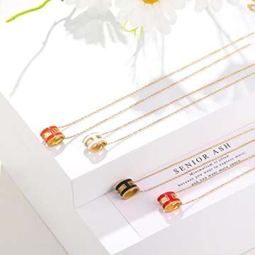 AIMADE H Necklace for Women Girls 18K Gold Plated Classic Letter Design Cute Fashion Necklace Pendant Jewelry Gifts for Women (Gold-Black)