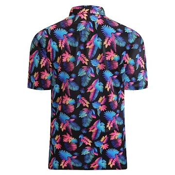 Esabel.C Golf Shirts for Men Dry Fit Performance Short Sleeve Print Moisture Wicking Collared Shirt,Black,XL