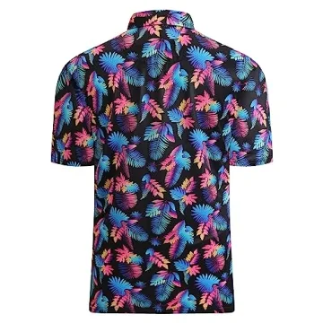 Esabel.C Golf Shirts for Men Dry Fit Performance Short Sleeve Print Moisture Wicking Collared Shirt,Black,XL