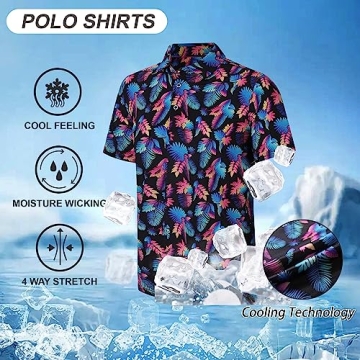 Esabel.C Golf Shirts for Men Dry Fit Performance Short Sleeve Print Moisture Wicking Collared Shirt,Black,XL