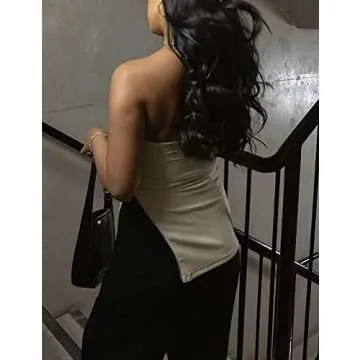 MISSACTIVER Women Sexy Zipper Split Side Strapless Backless Tube Top Off Shoulder Sleeveless Solid Slim Fit Bandeau Tank Tops