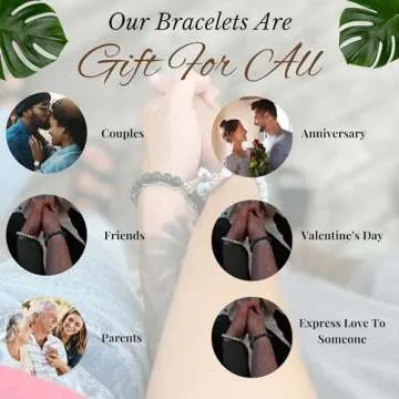 Set Of 2 Couples Bracelet Magnetic Healing Natural Bead Stone Stretch Bracelet Unisex Anniversary, Friendship, Valentine, Christmas Gift (Black+Howlite, With Luxury Giftbox)