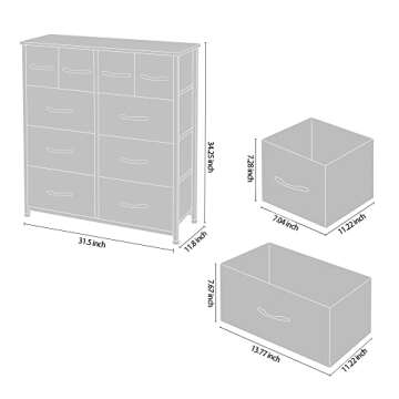 AZL1 Life Concept 10, Wide Fabric Storage and Organization, Bedroom Dresser, Chest of Drawers for Living Room, Grey-10-Drawers (2)