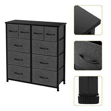 AZL1 Life Concept 10, Wide Fabric Storage and Organization, Bedroom Dresser, Chest of Drawers for Living Room, Grey-10-Drawers (2)