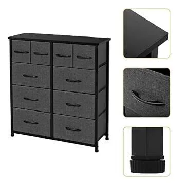 AZL1 Life Concept 10, Wide Fabric Storage and Organization, Bedroom Dresser, Chest of Drawers for Living Room, Grey-10-Drawers (2)