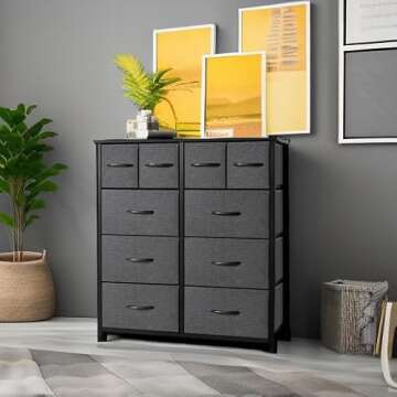 AZL1 Life Concept 10, Wide Fabric Storage and Organization, Bedroom Dresser, Chest of Drawers for Living Room, Grey-10-Drawers (2)