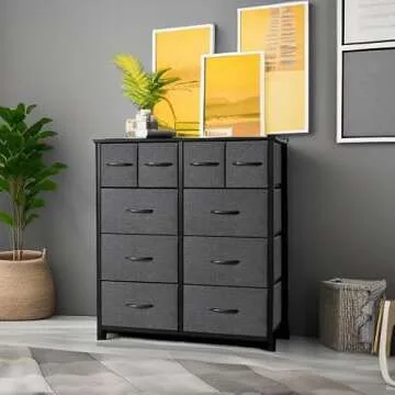 AZL1 Life Concept 10, Wide Fabric Storage and Organization, Bedroom Dresser, Chest of Drawers for Living Room, Grey-10-Drawers (2)