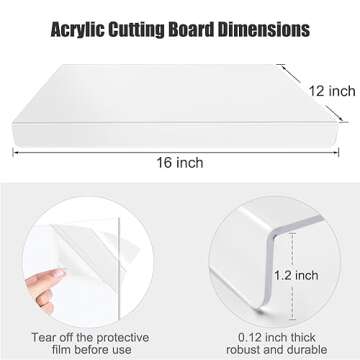 Acrylic Cutting Boards for Kitchen Counter，Clear Cutting Board for Countertop with Lip, Upgraded T...