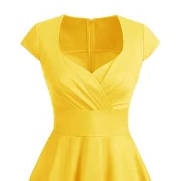 Bbonlinedress Yellow Vintage Dress 1950s Formal Cocktail Party Women Short Retro Rockabilly Swing Dress Yellow M