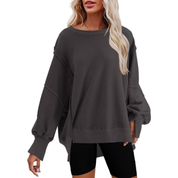 Nirovien Women's Oversized Crewneck Sweatshirt - Slouchy Fit Pullover Tops in Dark Grey
