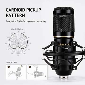 ZINGYOU Condenser Microphone Bundle, BM-800 Mic Set for Studio Recording & Brocasting (Microphone Kit (Black))
