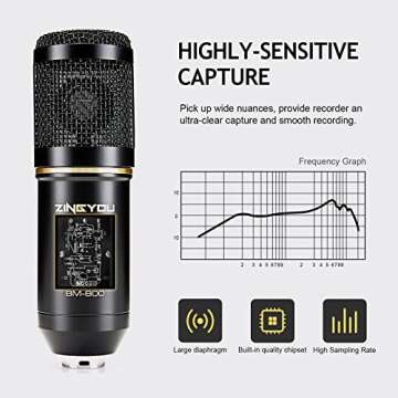 ZINGYOU Condenser Microphone Bundle, BM-800 Mic Set for Studio Recording & Brocasting (Microphone Kit (Black))