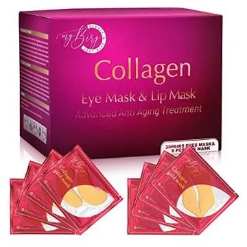 MyBerg Under eye patches for puffy eyes dark circles and puffiness - 30 pairs - Complementary Facial Skincare Treatment w/Additional 8 Lips Masks