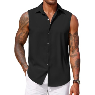 COOFANDY Men Sleeveless Shirt Beach Casual Tank Tops Summer Button Up Tank Tops for Men Black