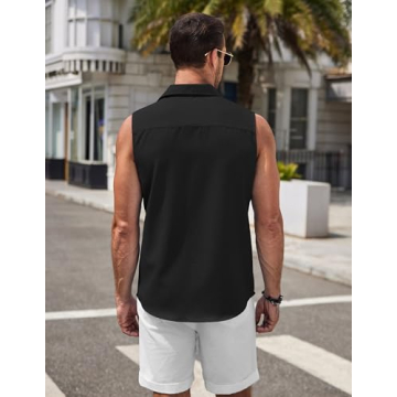 COOFANDY Men Sleeveless Button Up Summer Tank Tops