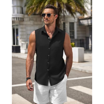 COOFANDY Men Sleeveless Button Up Summer Tank Tops
