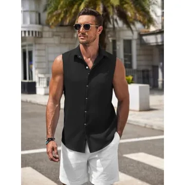 COOFANDY Men Sleeveless Button Up Summer Tank Tops