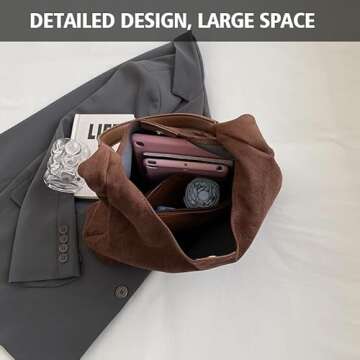 MAOILY Brown Suede Bags for Women 2024 New Brown Suede Tote Bag for Women Suede Bag Brown Suede Purse Bag (Coffee)