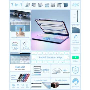typecase Touch Case with Keyboard for iPad Pro 13-inch (M4, 2024), iPad Air 13-inch (M2, 2024) & iPad Pro 12.9 (6th/5th/4th/3rd Gen), Trackpad, 360° Rotatable, 11-Colors Backlit, Light Blue