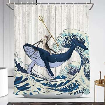 Coxila Funny Cat Shower Curtain Kids Boys Fun Cool Unique Ocean Mens Novelty Adult Anime Japanese We...