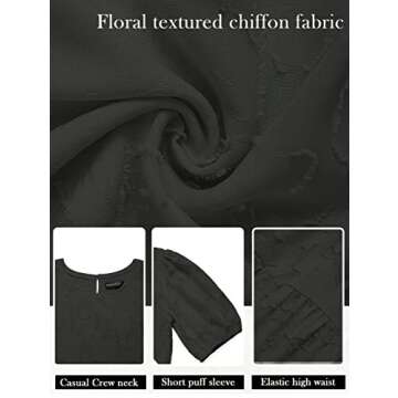 MEROKEETY Women's 2024 Summer Puff Sleeve Smocked Floral Dress Crewneck Lace Flowy Tiered Midi Dresses