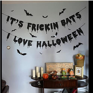 Glittery Halloween Banner It's Frickin Bats Party Decor