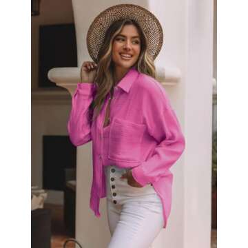 Siliteelon Womens Button Down Shirts Cotton Long Sleeve Oversized Boyfriend Blouses Collared Dress T...