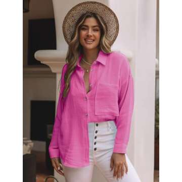 Stylish Siliteelon Women's Button Down Shirts in Hot Pink