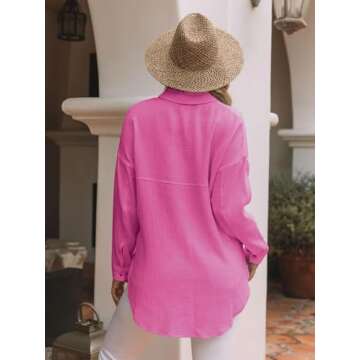 Stylish Siliteelon Women's Button Down Shirts in Hot Pink