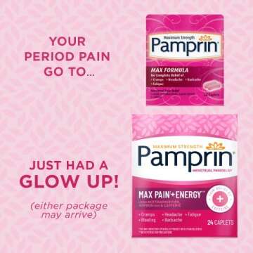 Pamprin Maximum Strength Max Pain + Energy Formula, Menstrual Period Symptoms Relief for Cramps, Blo...