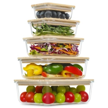 Urban Green Glass Bamboo Lids | Eco-Friendly Meal Prep Containers, 5 Pack