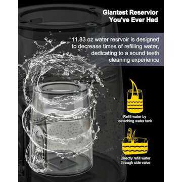 MySmile Powerful Cordless 350ML Water Dental Flosser Portable OLED Display Oral Irrigator with 5 Pressure Modes 8 Replaceable Jet Tips and Storage Bag for Home Travel Use (Black)