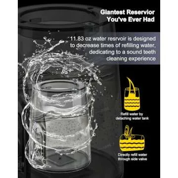 MySmile Powerful Cordless 350ML Water Dental Flosser Portable OLED Display Oral Irrigator with 5 Pressure Modes 8 Replaceable Jet Tips and Storage Bag for Home Travel Use (Black)