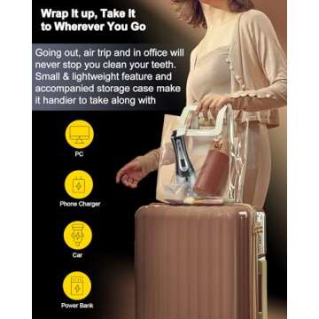 MySmile Powerful Cordless 350ML Water Dental Flosser Portable OLED Display Oral Irrigator with 5 Pressure Modes 8 Replaceable Jet Tips and Storage Bag for Home Travel Use (Black)