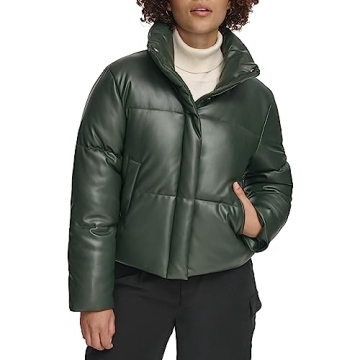 Levi's Women's Vegan Leather Quilted Short Puffer Jacket - Darkest Spruce