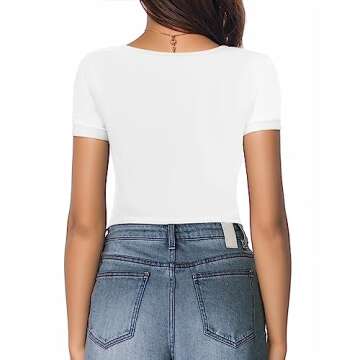 MANGOPOP Short Sleeve Body Suits Women Round Neck Bodysuits for Women Ribbed Bodysuit Shirts