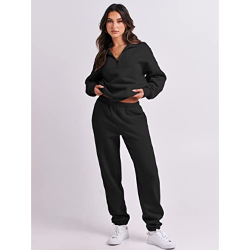 ANRABESS Women's Oversized Half Zip Sweatsuit Jogger Set