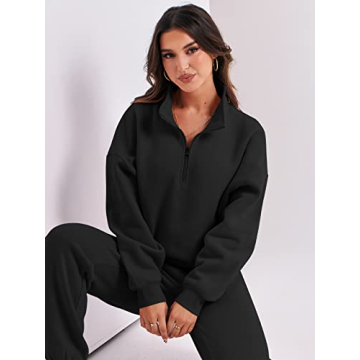 ANRABESS Women's Oversized Half Zip Sweatsuit Jogger Set