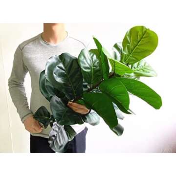Artificial Fiddle Leaf Fig Tree Twig Faux Ficus Lyrata Plants Greenery for Home Office Yard Indoor a...