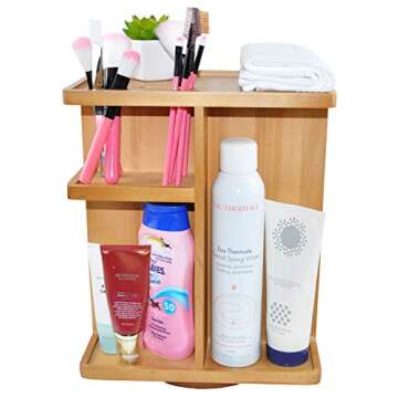 Spiretro Rotating Cosmetic Modular Organizer, Multi-Function Storage, 360 degree Carousel for Makeup, Toiletries, Vanity, Desk, Countertop, Bedroom, Closet, Solid Natural Wood with Acacia Brown
