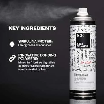 IGK GOOD BEHAVIOR Spirulina Protein Smoothing Spray Travel | Keratin Like Treatment + Frizz Control + Heat Protectant | Vegan + Cruelty Free | 2.4 Oz