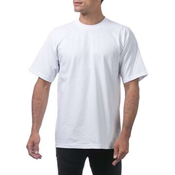 Pro Club Men's 3-Pack Heavyweight Cotton Short Sleeve Crew Neck T-Shirt, White, Large