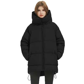 Flygo Womens Hooded Quilted Puffer Jacket Mid-Length Padded Warm Winter Heavyweight Coat Outerwear(Black-M)